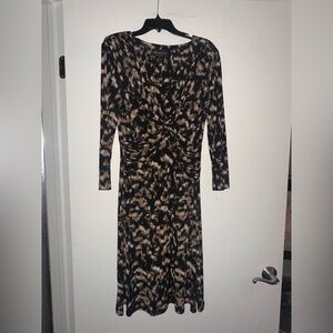 Connected Apparel Black and Tan Patterned Dress
